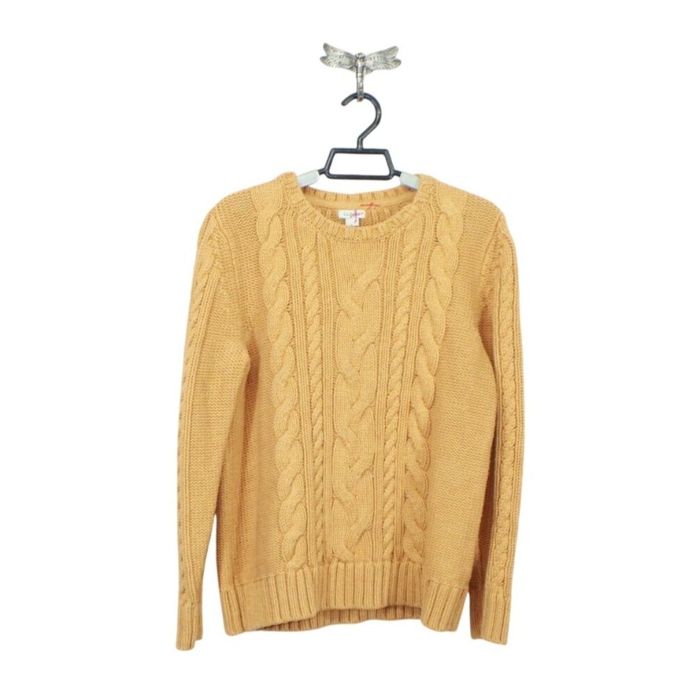 LL Bean Double L Cable Sweater Crewneck Toffee Heather Size L